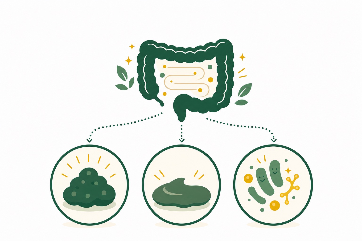 食物繊維が便のかさ・やわらかさ・腸内環境に働く仕組みの図解